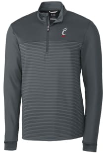 Cutter and Buck Cincinnati Bearcats Mens Grey Traverse Stripe Stretch Long Sleeve Qtr Zip Pullover