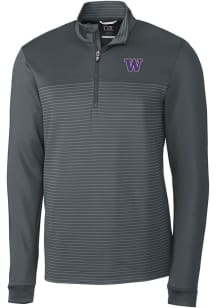 Cutter and Buck Washington Huskies Mens Grey Traverse Stripe Stretch Long Sleeve Qtr Zip Pullover