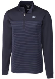 Cutter and Buck Jackson State Tigers Mens Navy Blue Traverse Stripe Stretch Long Sleeve Qtr Zip Pu..