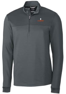 Cutter and Buck Illinois Fighting Illini Mens Grey Traverse Stripe Stretch Long Sleeve Qtr Zip Pul..