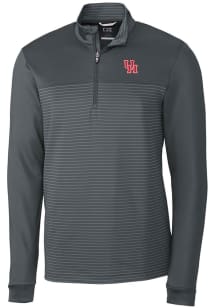 Cutter and Buck Houston Cougars Mens Grey Traverse Stripe Stretch Long Sleeve Qtr Zip Pullover