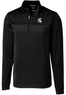Cutter and Buck Michigan State Spartans Mens Black Traverse Stripe Stretch Long Sleeve Qtr Zip Pul..