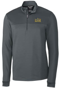 Cutter and Buck Drexel Dragons Mens Grey Traverse Stripe Stretch Long Sleeve Qtr Zip Pullover