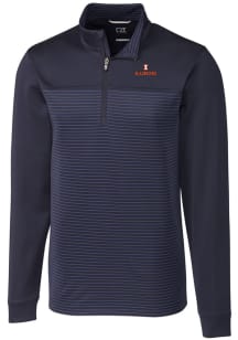 Cutter and Buck Illinois Fighting Illini Mens Navy Blue Traverse Stripe Stretch Long Sleeve Qtr Zi..