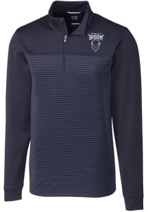 Cutter and Buck Howard Bison Mens Navy Blue Traverse Stripe Stretch Long Sleeve Qtr Zip Pullover
