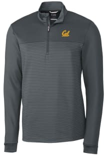 Cutter and Buck Cal Golden Bears Mens Grey Traverse Stripe Stretch Long Sleeve Qtr Zip Pullover