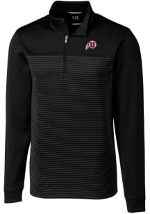 Cutter and Buck Utah Utes Mens Black Traverse Stripe Stretch Long Sleeve Qtr Zip Pullover