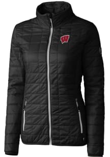 Cutter and Buck Wisconsin Badgers Womens Black Rainier PrimaLoft Puffer Filled Jacket