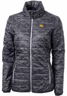 Cutter and Buck Iowa Hawkeyes Womens Black Rainier PrimaLoft Printer Puffer Filled Jacket