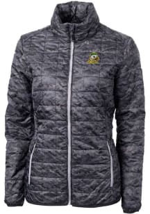 Cutter and Buck Oregon Ducks Womens Black Rainier PrimaLoft Printer Puffer Filled Jacket