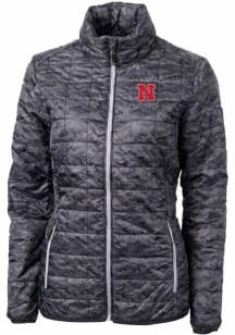 Cutter and Buck Nebraska Cornhuskers Womens Black Rainier PrimaLoft Printer Puffer Filled Jacket