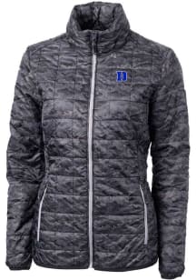 Cutter and Buck Duke Blue Devils Womens Black Rainier PrimaLoft Printer Puffer Filled Jacket