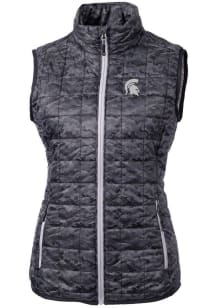 Cutter and Buck Michigan State Spartans Womens Black Rainier PrimaLoft Printed Puffer Vest