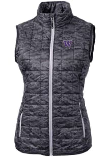Cutter and Buck Washington Huskies Womens Black Rainier PrimaLoft Printed Puffer Vest