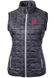 Cutter and Buck Nebraska Cornhuskers Womens Black Rainier PrimaLoft Printed Puffer Vest