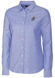 Cutter and Buck Kansas Jayhawks Womens Stretch Oxford Long Sleeve Blue Dress Shirt
