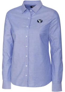 Cutter and Buck BYU Cougars Womens Stretch Oxford Long Sleeve Royal Blue Dress Shirt