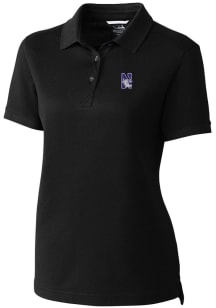 Cutter and Buck Northwestern Wildcats Womens Black Advantage Pique Short Sleeve Polo Shirt
