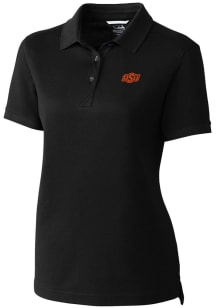 Cutter and Buck Oklahoma State Cowboys Womens Black Advantage Pique Short Sleeve Polo Shirt