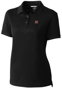 Cutter and Buck Miami RedHawks Womens Black Advantage Pique Short Sleeve Polo Shirt