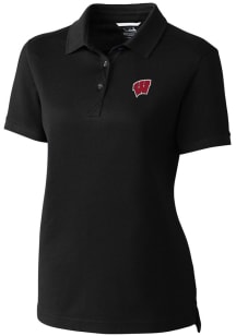 Cutter and Buck Wisconsin Badgers Womens Black Advantage Pique Short Sleeve Polo Shirt