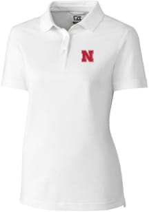 Cutter and Buck Nebraska Cornhuskers Womens White Advantage Pique Short Sleeve Polo Shirt