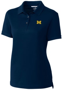 Cutter and Buck Michigan Wolverines Womens Blue Advantage Pique Short Sleeve Polo Shirt