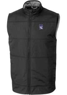 Cutter and Buck Northwestern Wildcats Big and Tall Black Stealth Hybrid Quilted Windbreaker Vest M..
