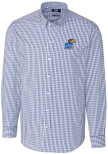 Cutter and Buck Kansas Jayhawks Mens Blue Easy Care Gingham Long Sleeve Dress Shirt