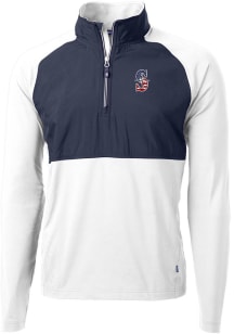 Cutter and Buck Seattle Mariners Mens White Americana Adapt Eco Hybrid Long Sleeve Qtr Zip Pullove..