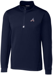 Cutter and Buck Atlanta Braves Mens Navy Blue Americana Traverse Long Sleeve Qtr Zip Pullover