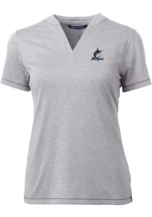 Cutter and Buck Miami Marlins Womens Grey Forge Blade Short Sleeve T-Shirt