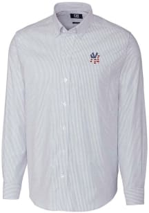 Cutter and Buck New York Yankees Mens Light Blue Stretch Oxford Stripe Long Sleeve Dress Shirt