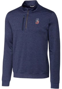 Cutter and Buck Seattle Mariners Mens Navy Blue Stealth Heathered Long Sleeve Qtr Zip Pullover