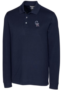 Cutter and Buck Colorado Rockies Navy Blue Advantage Pique Long Sleeve Big and Tall Polo