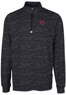 Cutter and Buck Cincinnati Reds Mens Black Traverse Camo Print Stretch Long Sleeve Qtr Zip Pullove..