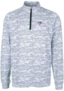 Cutter and Buck Toronto Blue Jays Mens Charcoal Traverse Camo Print Stretch Long Sleeve Qtr Zip Pu..