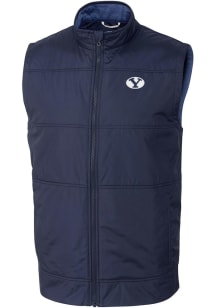 Cutter and Buck BYU Cougars Big and Tall Navy Blue Stealth Hybrid Quilted Windbreaker Vest Mens Ve..