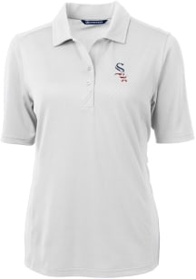 Cutter and Buck Chicago White Sox Womens White Stars and Stripes Virtue Eco Pique Short Sleeve Pol..