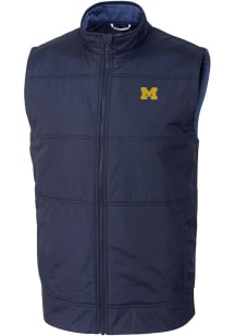 Cutter and Buck Michigan Wolverines Big and Tall Blue Stealth Hybrid Quilted Windbreaker Vest Mens..