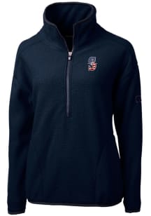 Cutter and Buck Seattle Mariners Womens Navy Blue Americana Cascade Sherpa Qtr Zip