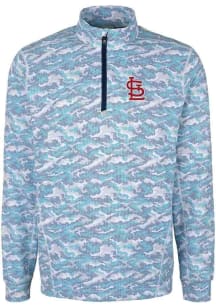Cutter and Buck St Louis Cardinals Mens Denim Blue Traverse Camo Print Stretch Long Sleeve Qtr Zip..