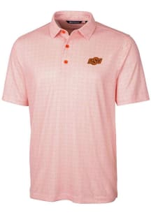 Cutter and Buck Oklahoma State Cowboys Mens Orange Pike Double Dot Design Short Sleeve Polo