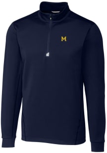 Cutter and Buck Michigan Wolverines Mens Navy Blue Vault Traverse Big and Tall Qtr Zip