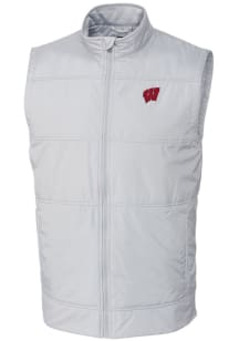 Cutter and Buck Wisconsin Badgers Big and Tall White Stealth Hybrid Quilted Windbreaker Vest Mens..