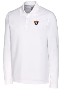 Cutter and Buck Illinois Fighting Illini White Advantage Pique Long Sleeve Big and Tall Polo