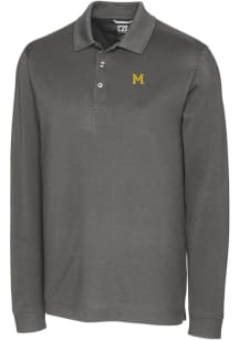 Cutter and Buck Michigan Wolverines Grey Advantage Pique Long Sleeve Big and Tall Polo