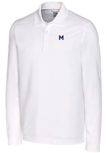 Cutter and Buck Michigan Wolverines White Advantage Pique Long Sleeve Big and Tall Polo