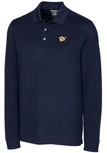 Cutter and Buck West Virginia Mountaineers Navy Blue Advantage Pique Long Sleeve Big and Tall Polo