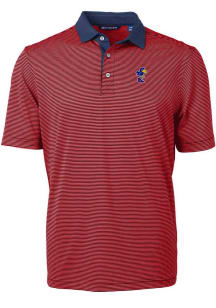 Cutter and Buck Kansas Jayhawks Mens Red Virtue Micro Stripe Short Sleeve Polo